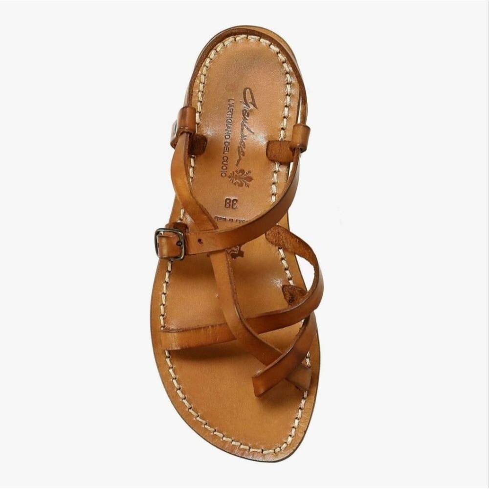 Gianluca L'Artigiano Del Cuoio Strappy Cognac Leather Sandals, Sz 9.5